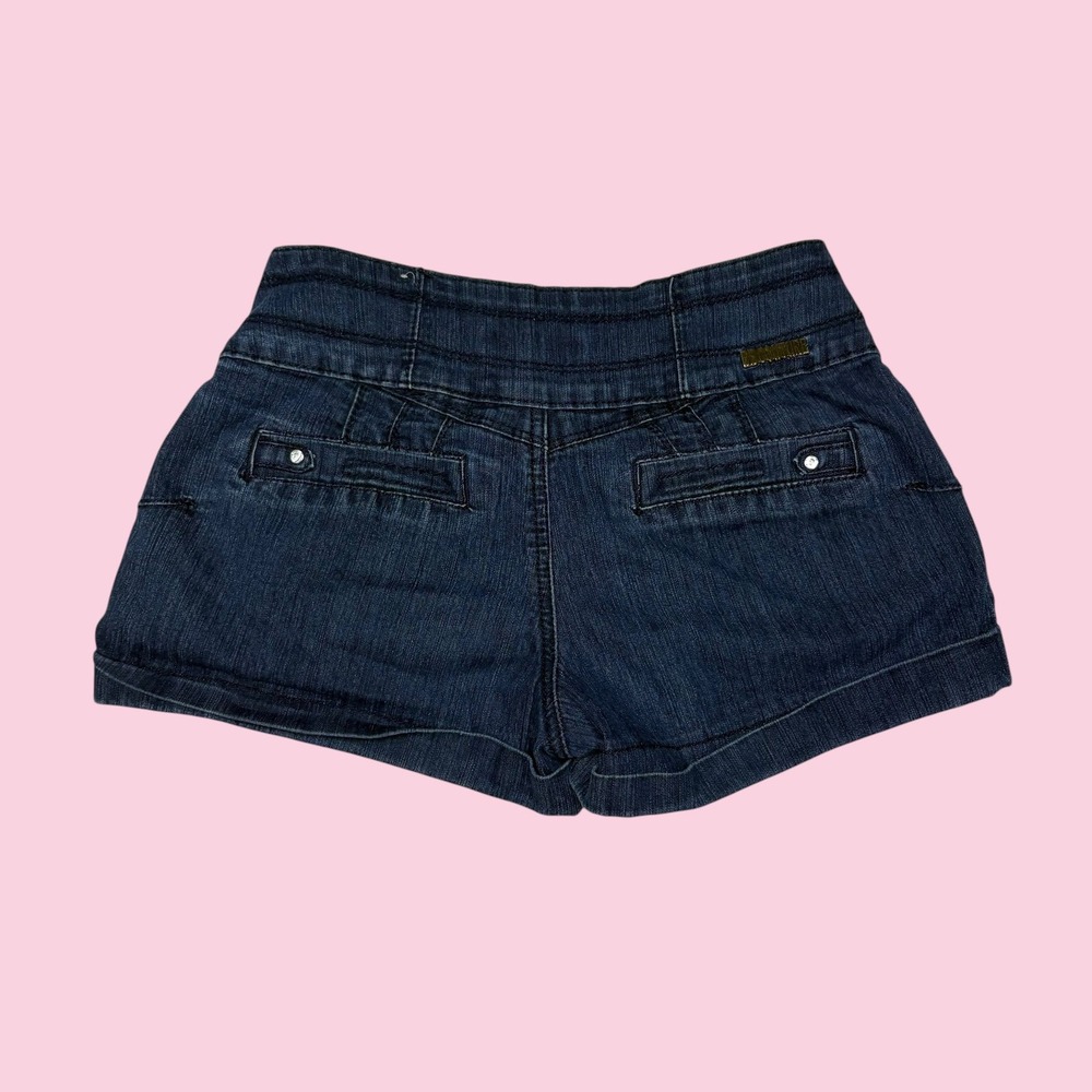 BB Couture Jeans Womens Dark Wash Rhinestone Triple Button Denim Shorts Size 5
